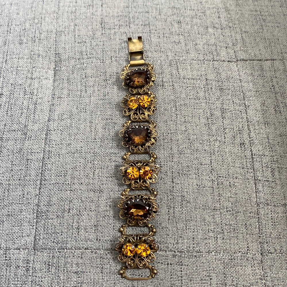 Antique Art Nouveau Amber Crystal Gold Tone Bracelet